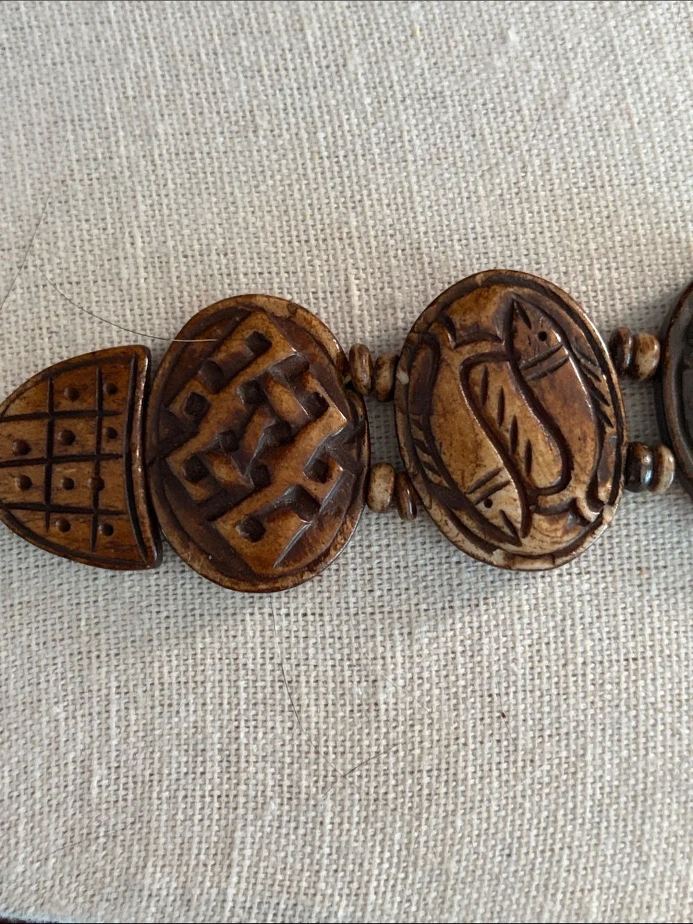 Hand Carved Wood Oval Link Bracelet